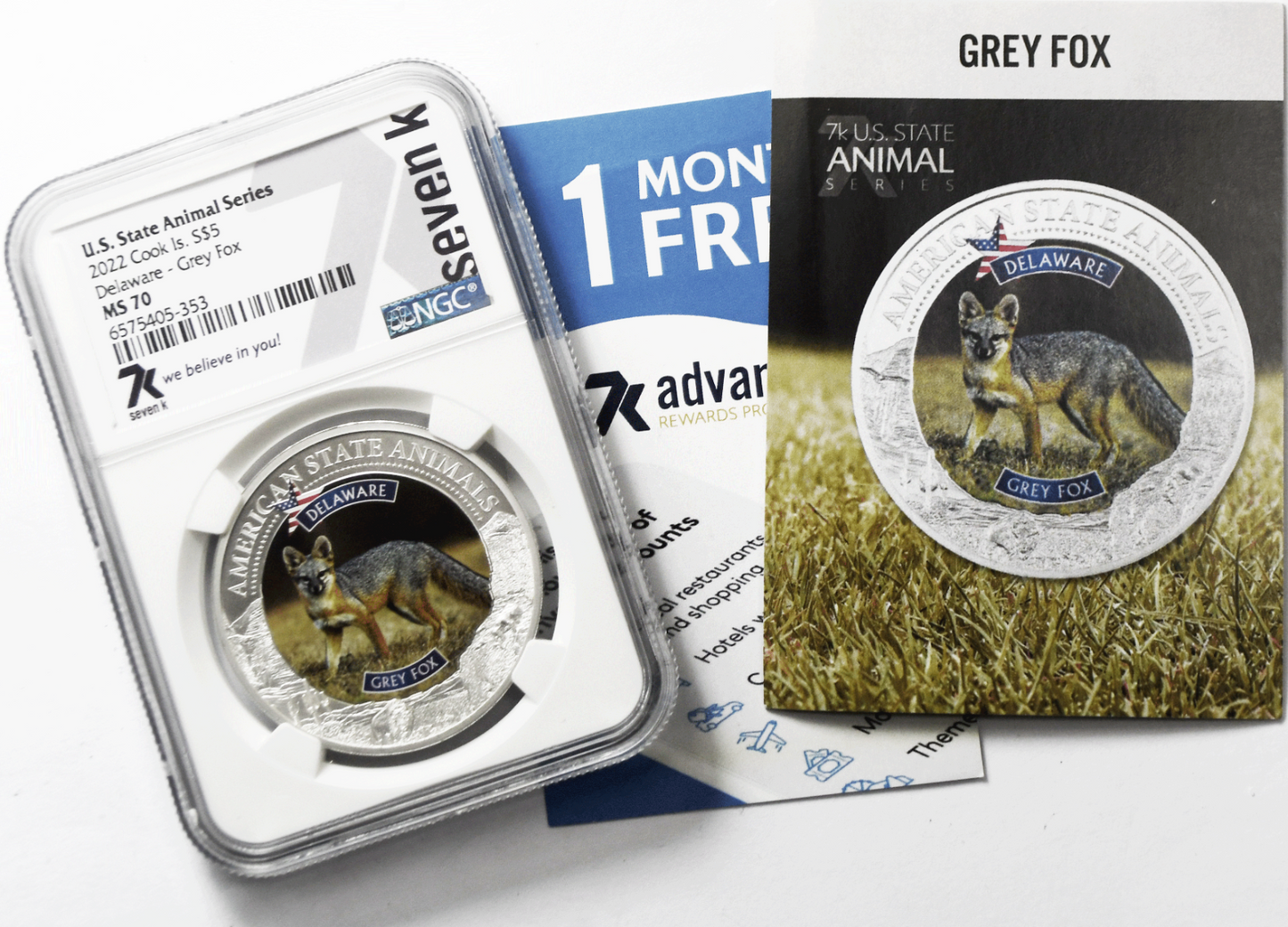 2022 $5 Cook Is Animal Series 7k w Card NGC MS70 Delaware Grey Fox