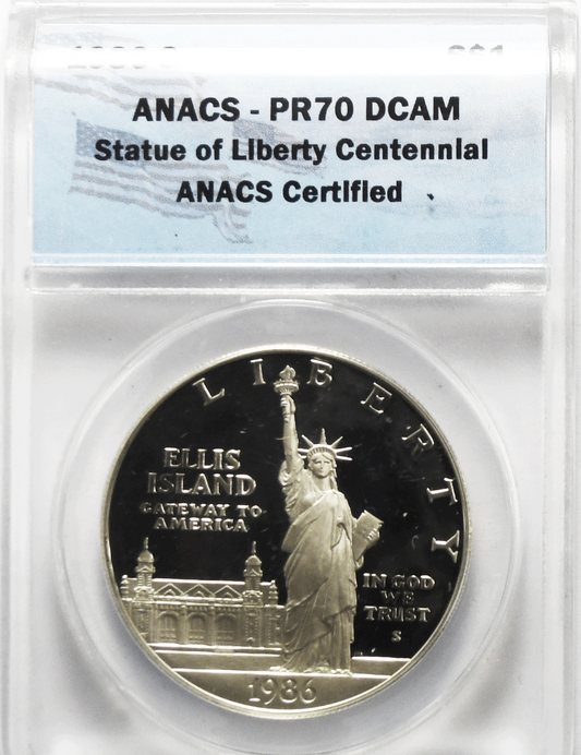 1986 S $1 Statue of Liberty  Commemorative Silver One Dollar ANACS PR70 DCAM