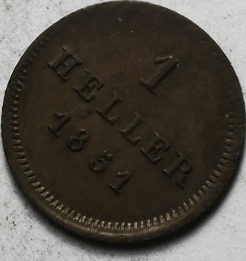 1851 German States Bavaria Heller KM# 796.2