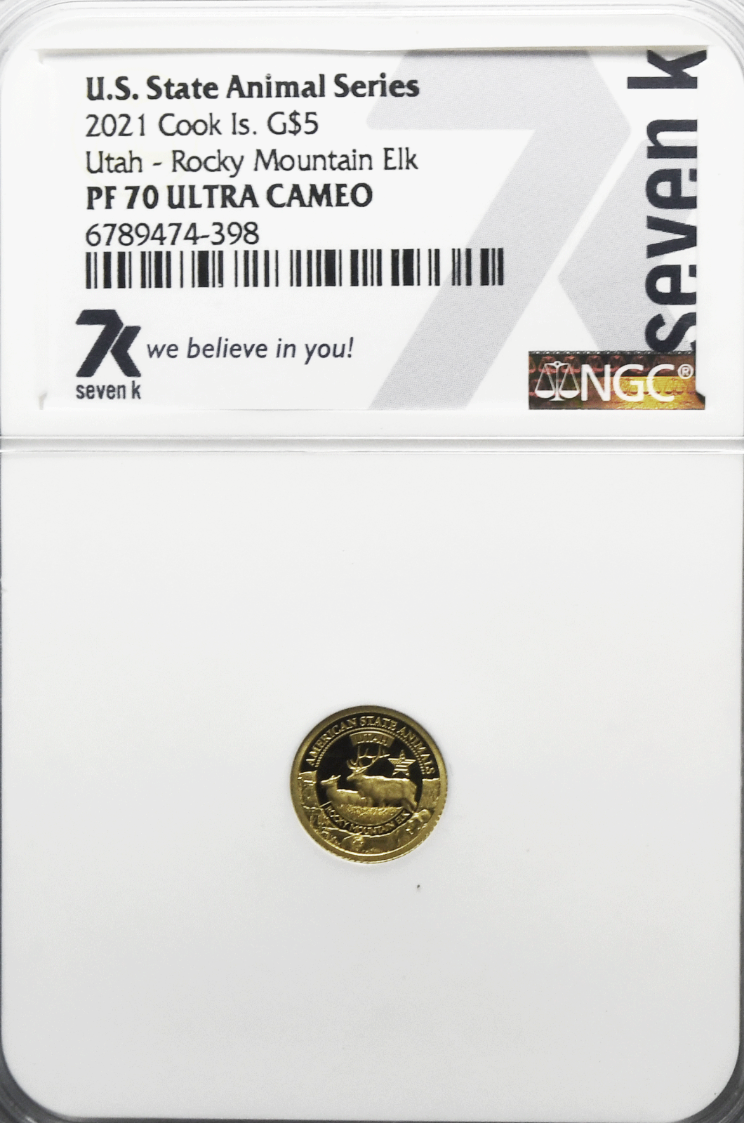 2021 $5 Cook Is Gold .5g Animal Series 7k NGC PF70 UC Utah Rocky Mountain Elk