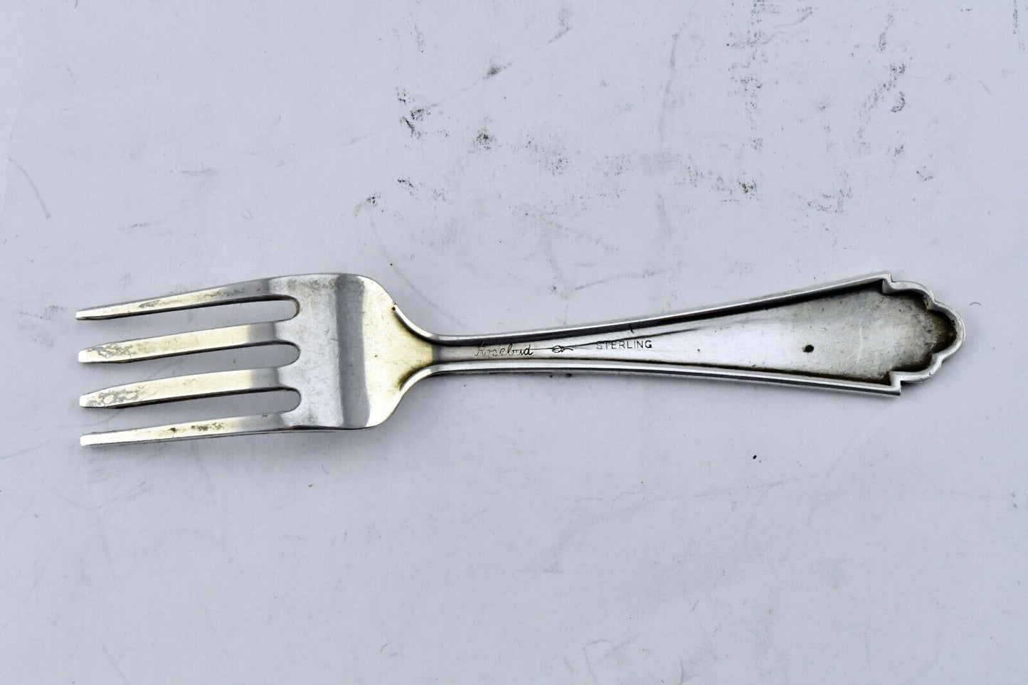 Sterling Silver 4 1/4" Baby Fork made by Rosebud .42 oz.