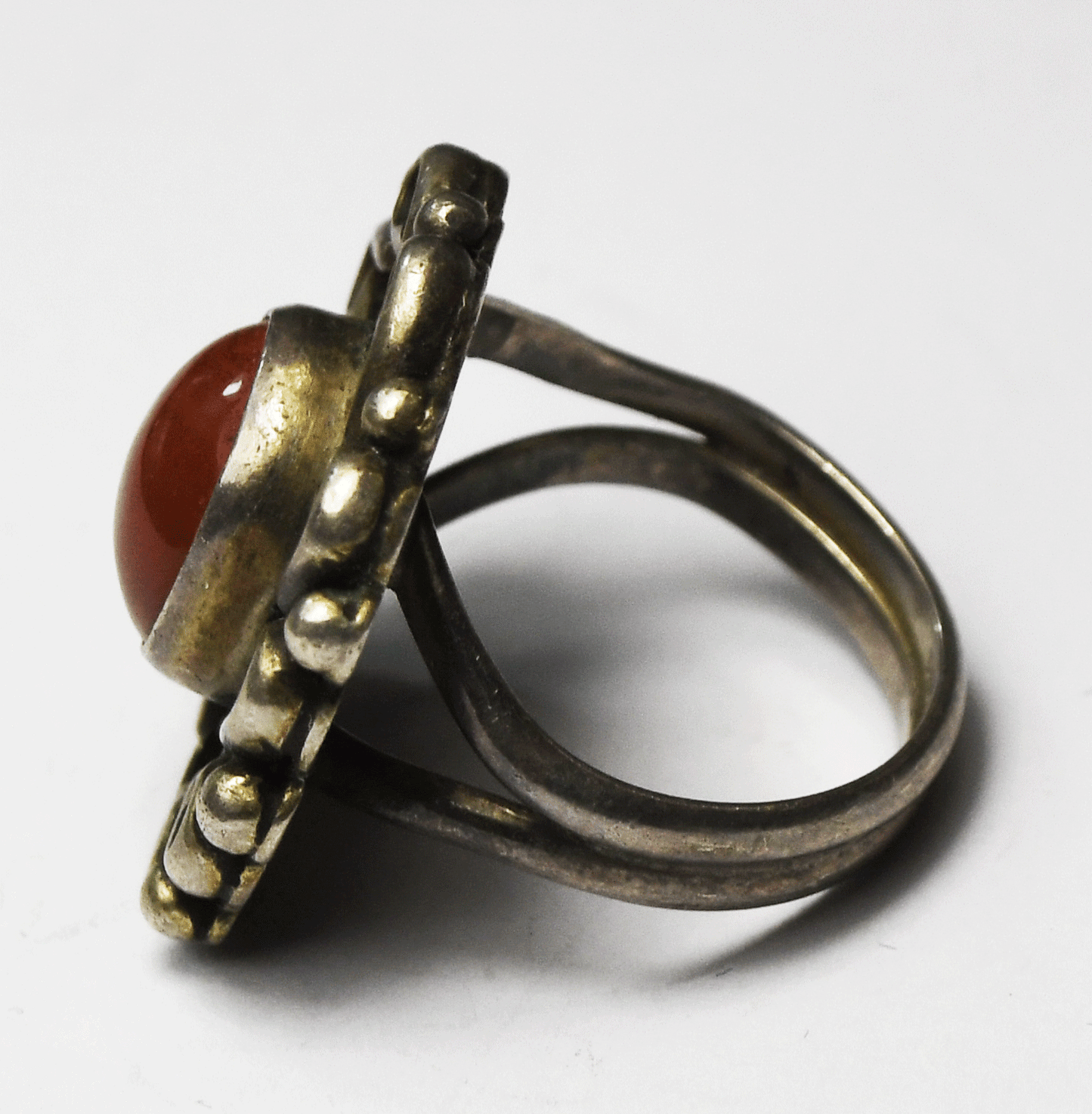 Sterling Silver Vintage Oval Red Jasper Wreath Halo Ring 23mm Size 6.5