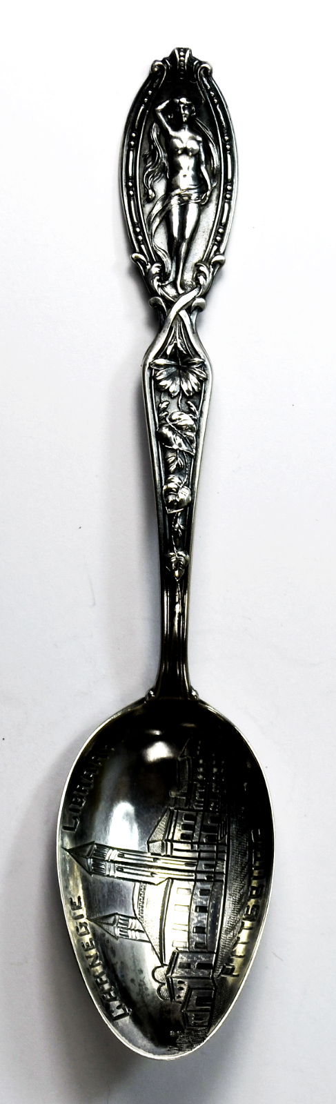 Sterling Baker Manchester Carnegie Library Pittsburg PA Souvenir Spoon 5"