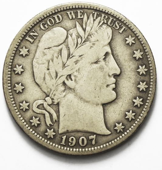 1907 50c Barber Silver Half Dollar Fifty Cents US Philadelphia