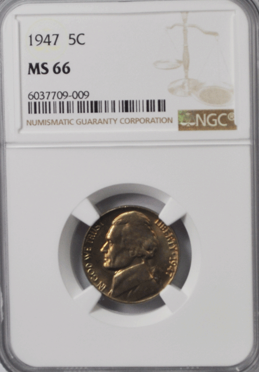 1947 5c Jefferson Nickel Five Cents NGC MS66 BU Philadelphia