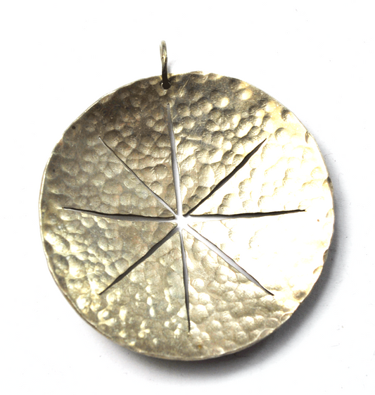 950 Fine Silver Round Large Hammered Medallion Pendant Orange Pizza Slice 1-7/8"