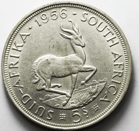 1956 South Africa 5 Five Shillings Silver Coin KM# 52