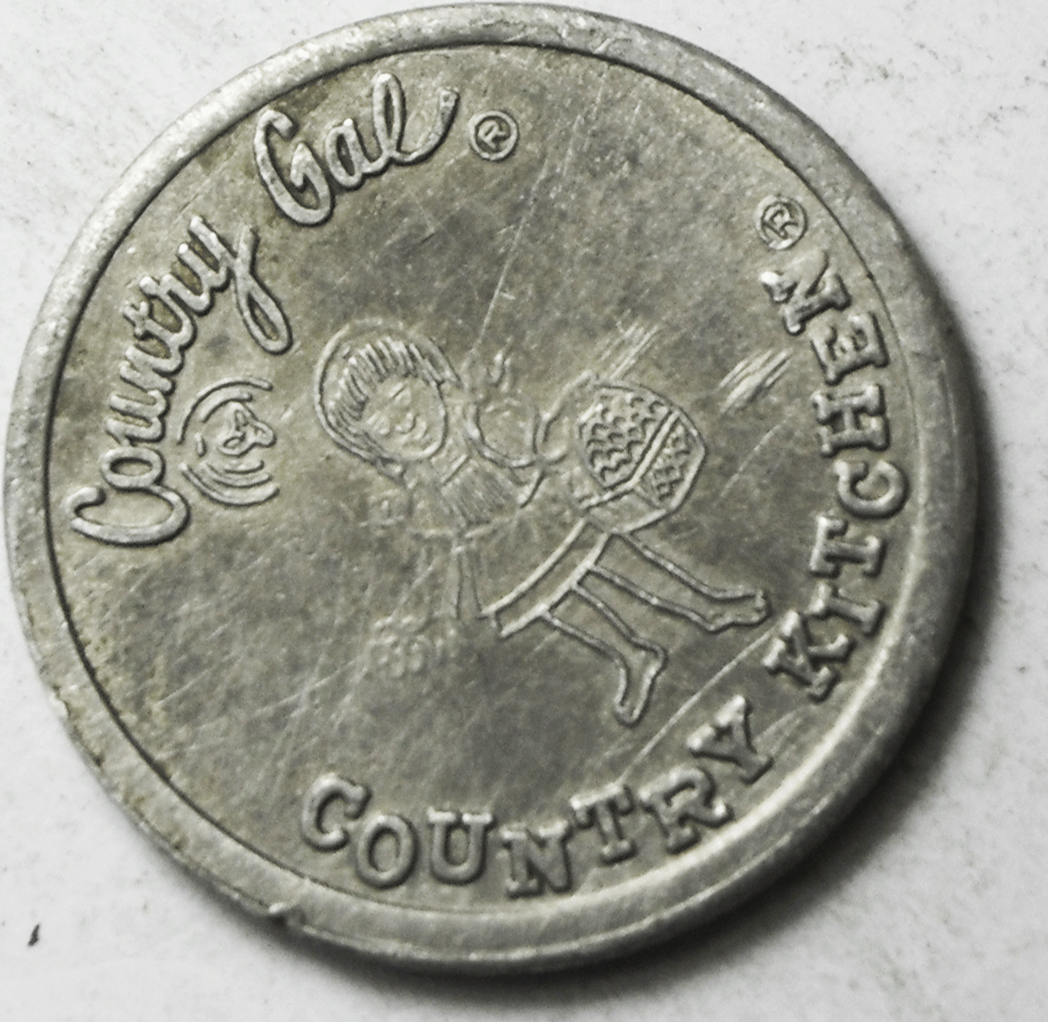 Country Kitchen Boy Gal Heads Tails Aluminum Token 25mm