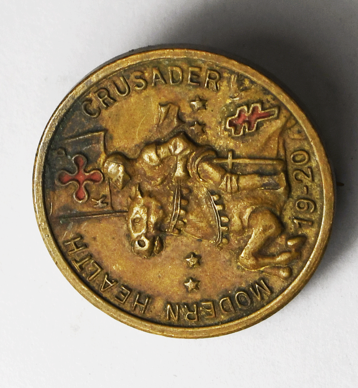 1920 Red Cross Modern Health Crusader National Tuberculosis Brass Pinback 22mm