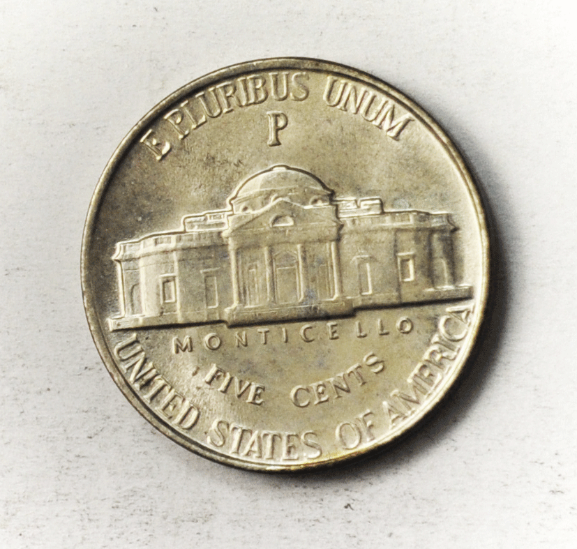 1943 P 5c Jefferson Nickel Five Cents Silver War Nickel Philadelphia Unc