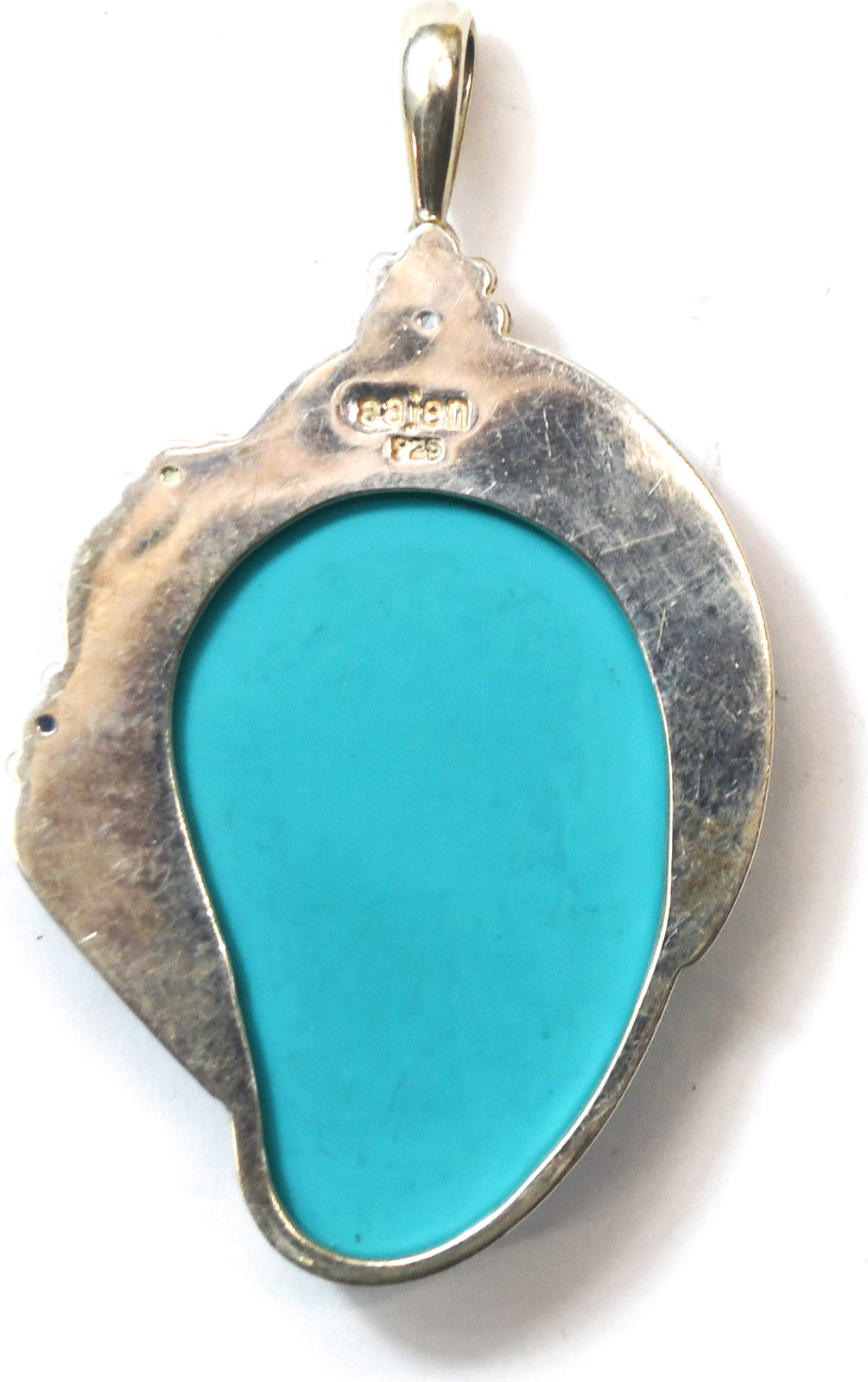 Sajen Large Sterling Silver Turquoise Goddess Head MOP Pendant 72mm x 43mm