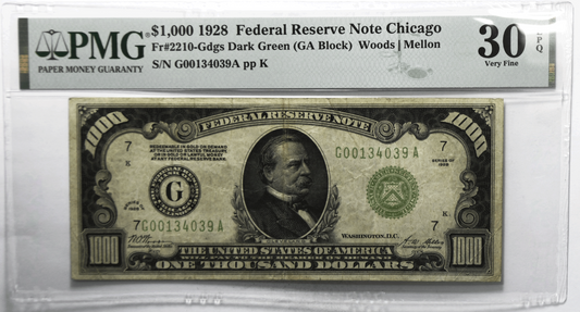 1928 $1000 Federal Reserve Note G00134039A Fr#2210G DGS PMG 30 EPQ