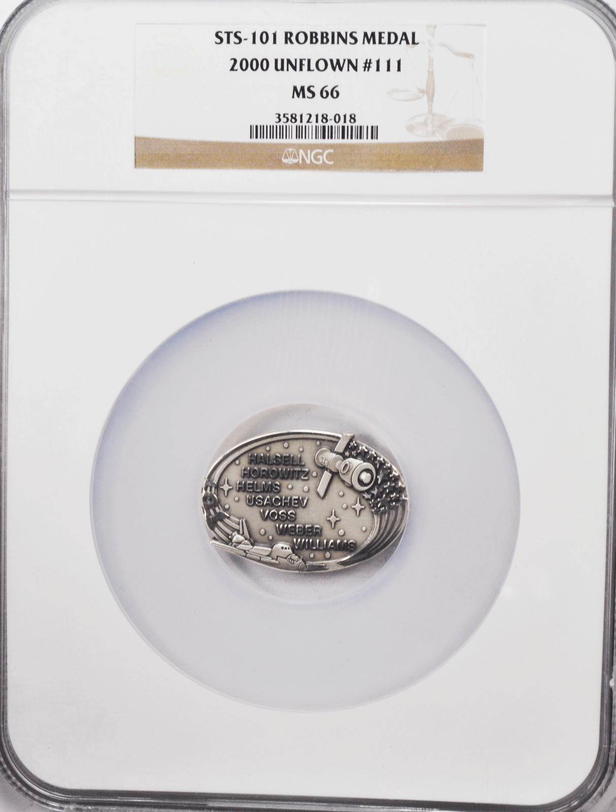 2000 STS-101 Robbins Silver Space Medal Unflown #111 NGC MS66 Discovery