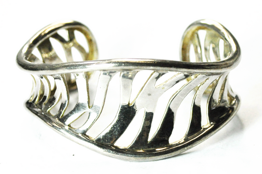 Sterling Silver Tiger Stripe Filigree Bracelet 30mm 7" Wrist 37.6g