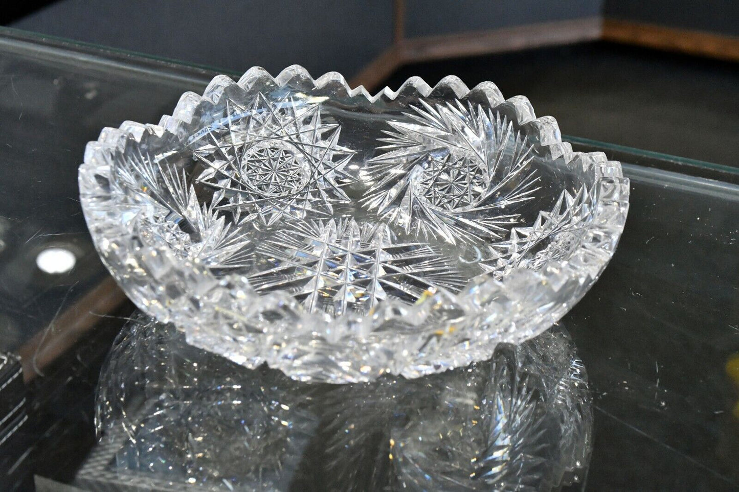 Vintage Czech Bohemian Style Cut Crystal Ash Tray 6" x  1 1/2" Beautiful Heavy