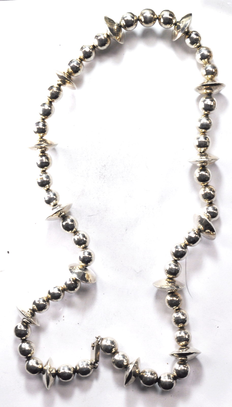 Sterling Silver MVH Handmade Bead Necklace 13m Round 21mm Disc 27"