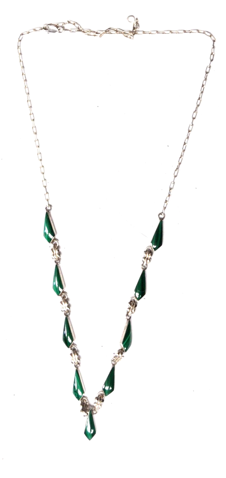 Sterling Silver Green Malachite 15mm Dangle Teardrop Chain Necklace 21"