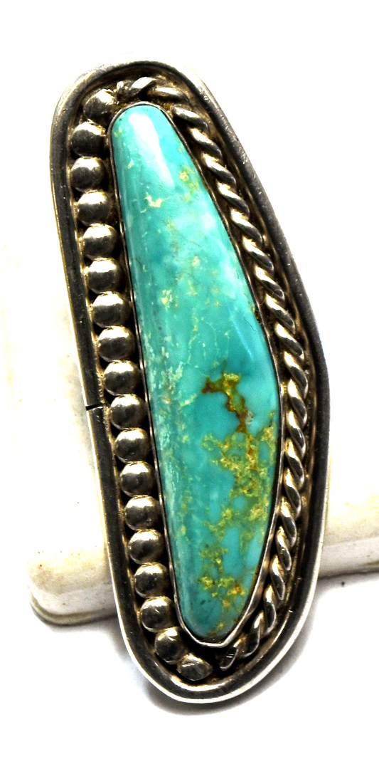 Sterling Silver Turquoise Elongated Long Boomerang Ring 57mm Size 7