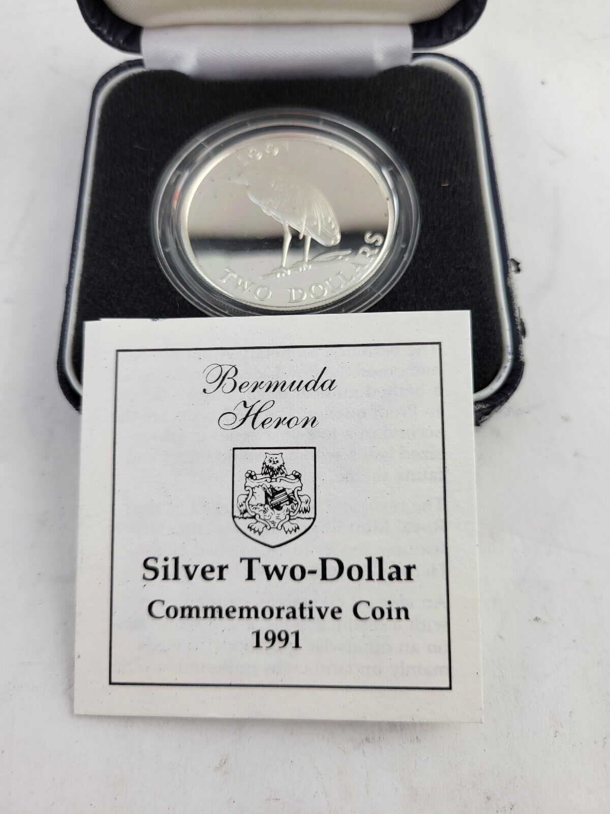 1991 Bermuda Silver 2 Dollars  Yellow Crowned Night Heron