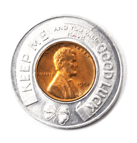 1952 D Wheat Cent 1c Encased Penny Kansas City KC Rotary Club 35mm Good Luck