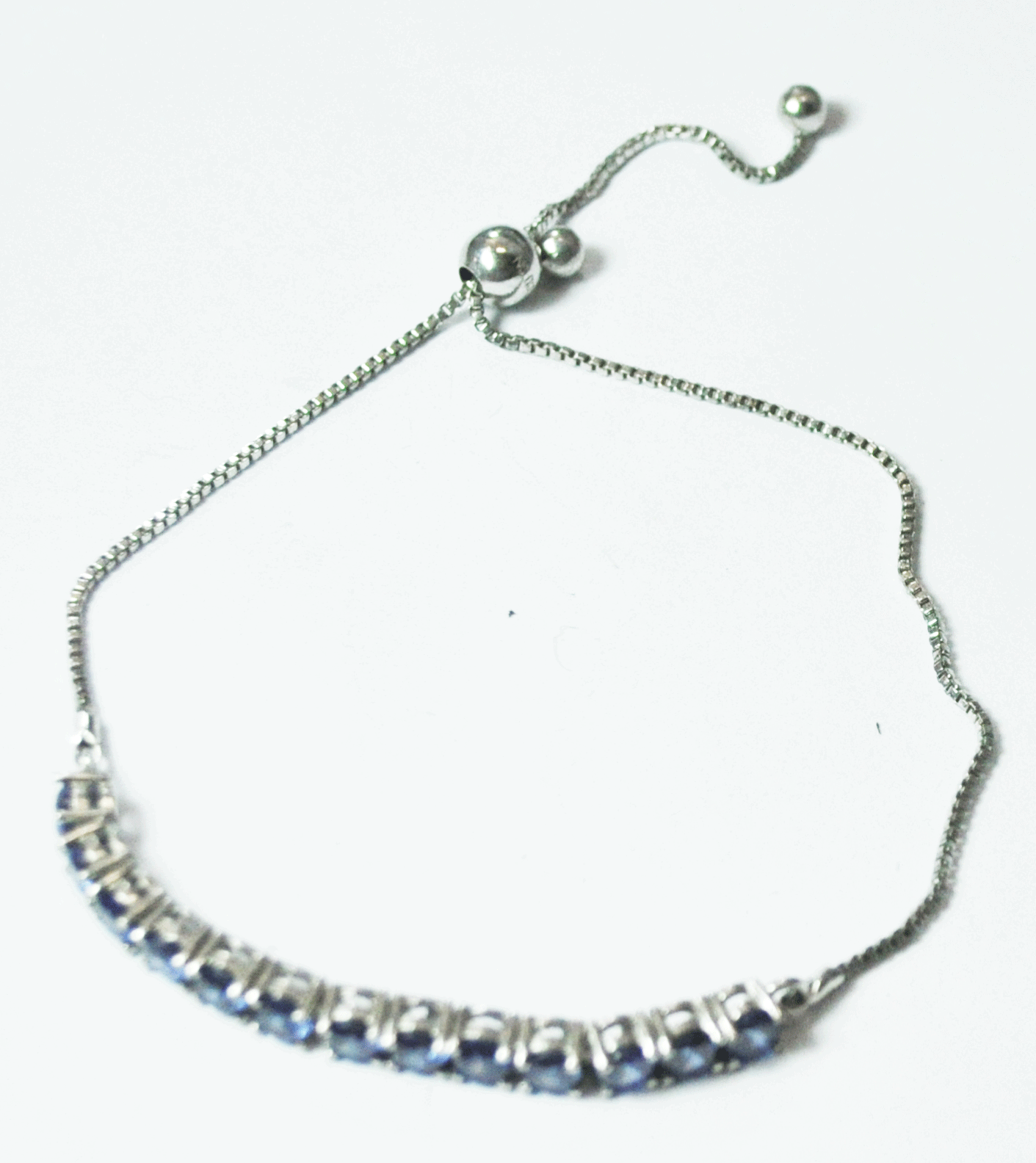 Silver Tone IBB CN 13 Blue CZ Tennis Bolo Bracelet 4mm Wide