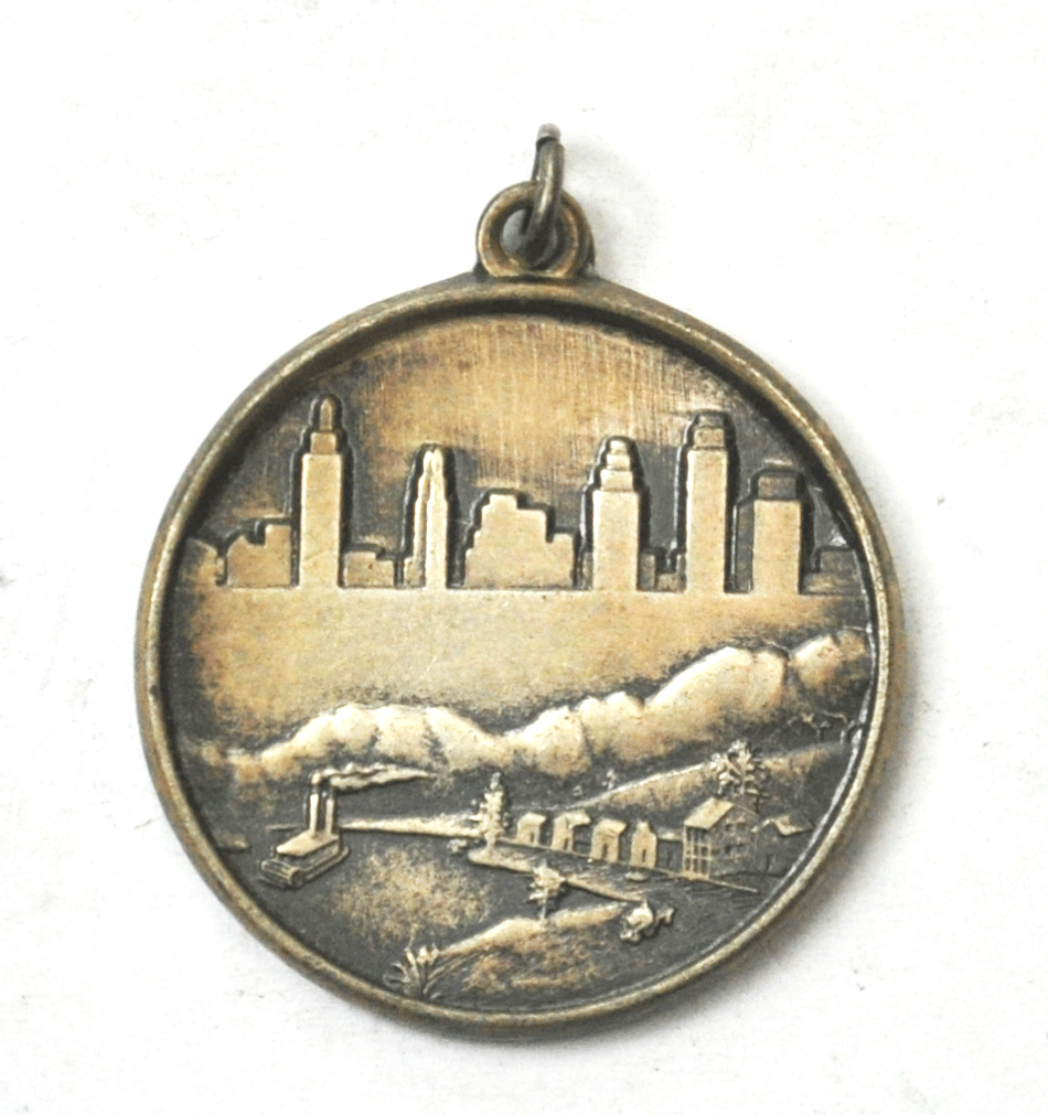 1967 Kansas City MO Green KC Skyline Missouri River Pendant 27mm Sterling Silver