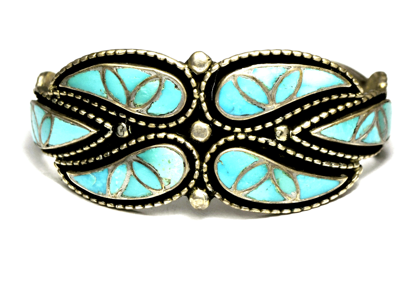 Sterling Willis Susie Leekity Turquoise Inlay Cuff Bracelet 30mm 7" Wrist