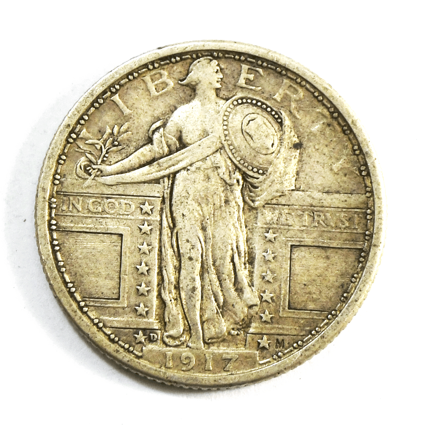 1917 D 25c Standing Liberty Silver Quarter Denver Type 1