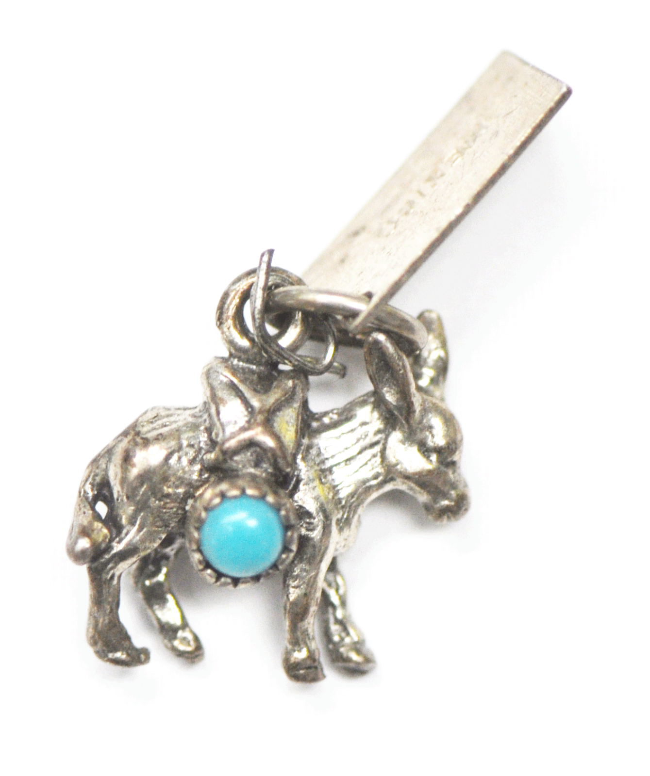 Sterling Silver Mexico Bell Trading Pack Mule Donkey Turquoise Charm 12mm