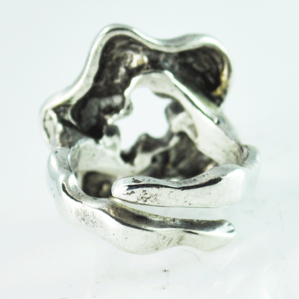 Sterling Silver Heavy Modernist Star Cut Out Ring 21mm Size 5.5 Adjustable