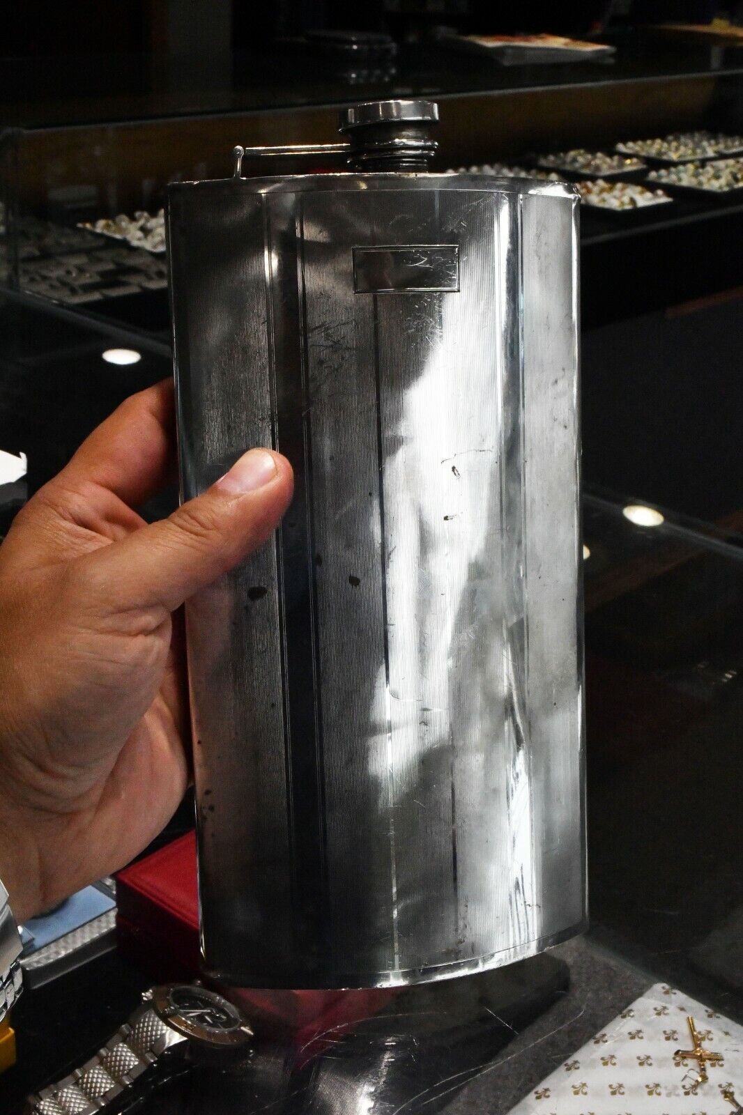 Solid Sterling by International Pint Gentleman's Flask 10.5 oz. Art Deco 8 7/8"