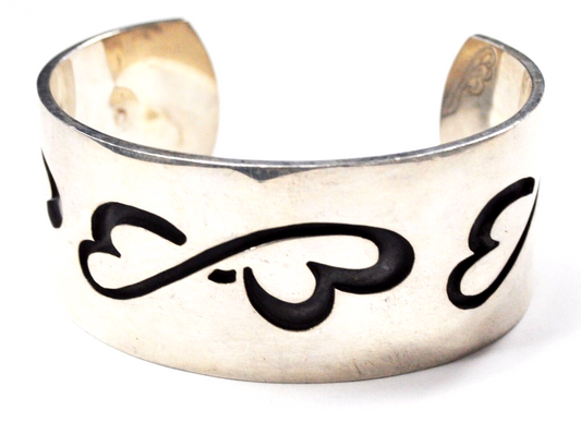 Mexico 950 Silver Designer Signed BB 29mm Wide Cuff Bracelet 7" Wrist