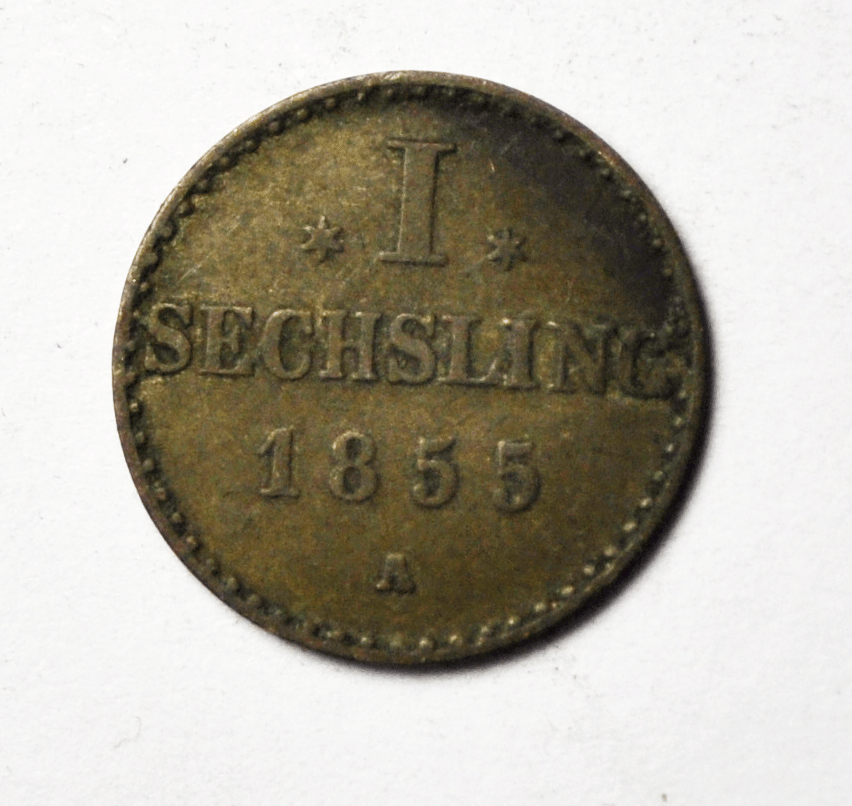 1855 A German States Hamburg Sechsling Silver Coin Rare Low Mintage KM# 585