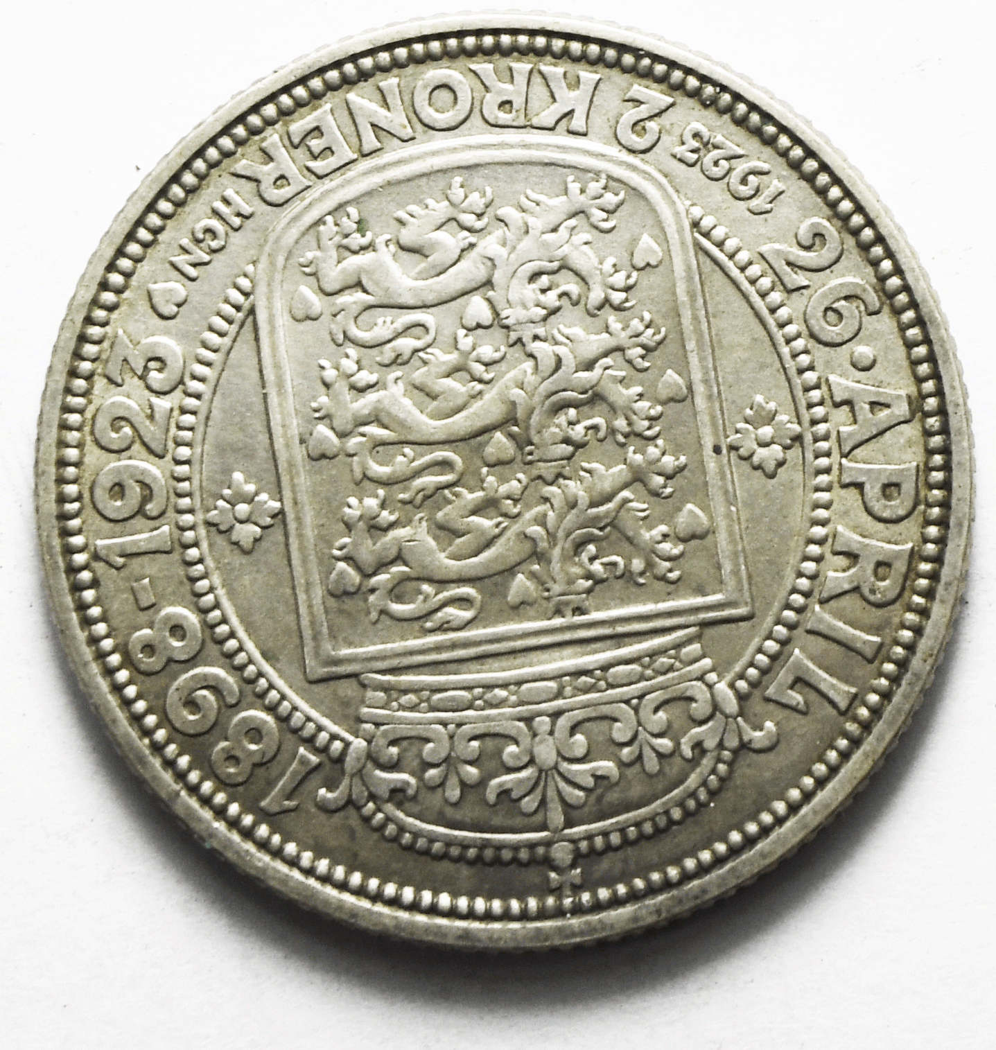 1923 Denmark 2 Kroner Silver Coin KM# 821 Low Mintage