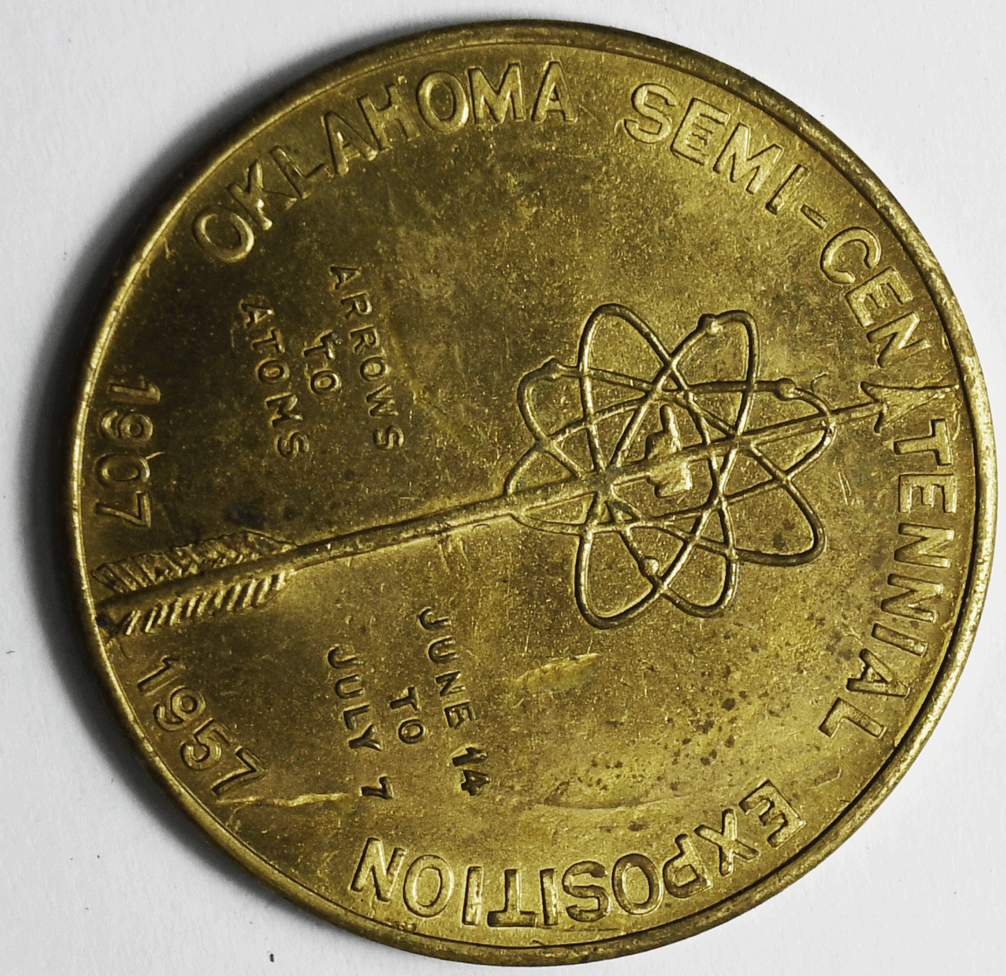 Oklahoma 1957 50th Anniversary Medal Celebration Semi Centennial Exposition 32mm