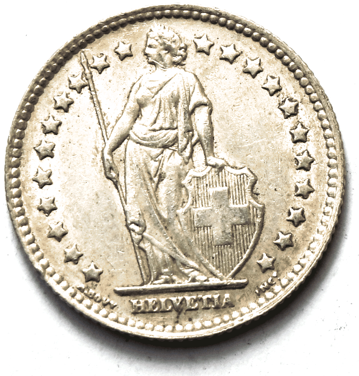 1943 B Switzerland One Franc KM# 24 Silver Coin