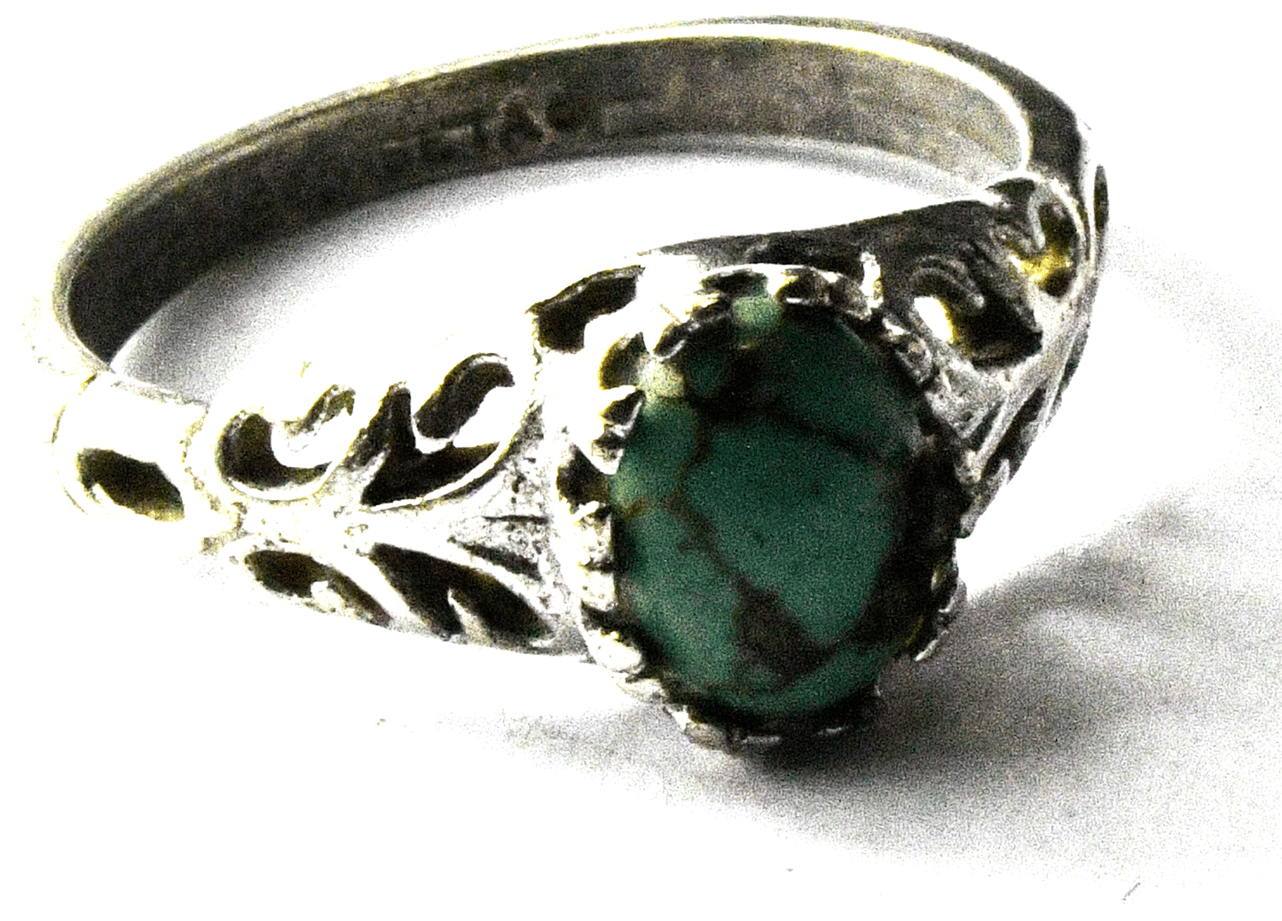 Sterling Silver Seta Green Oval Turquoise Filigree Ring 9mm Size 8