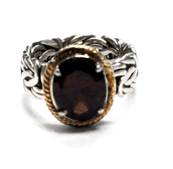 Sterling 14k AK Anne Klein Red Garnet Byzantine Pattern Ring 15mm Size 5.5