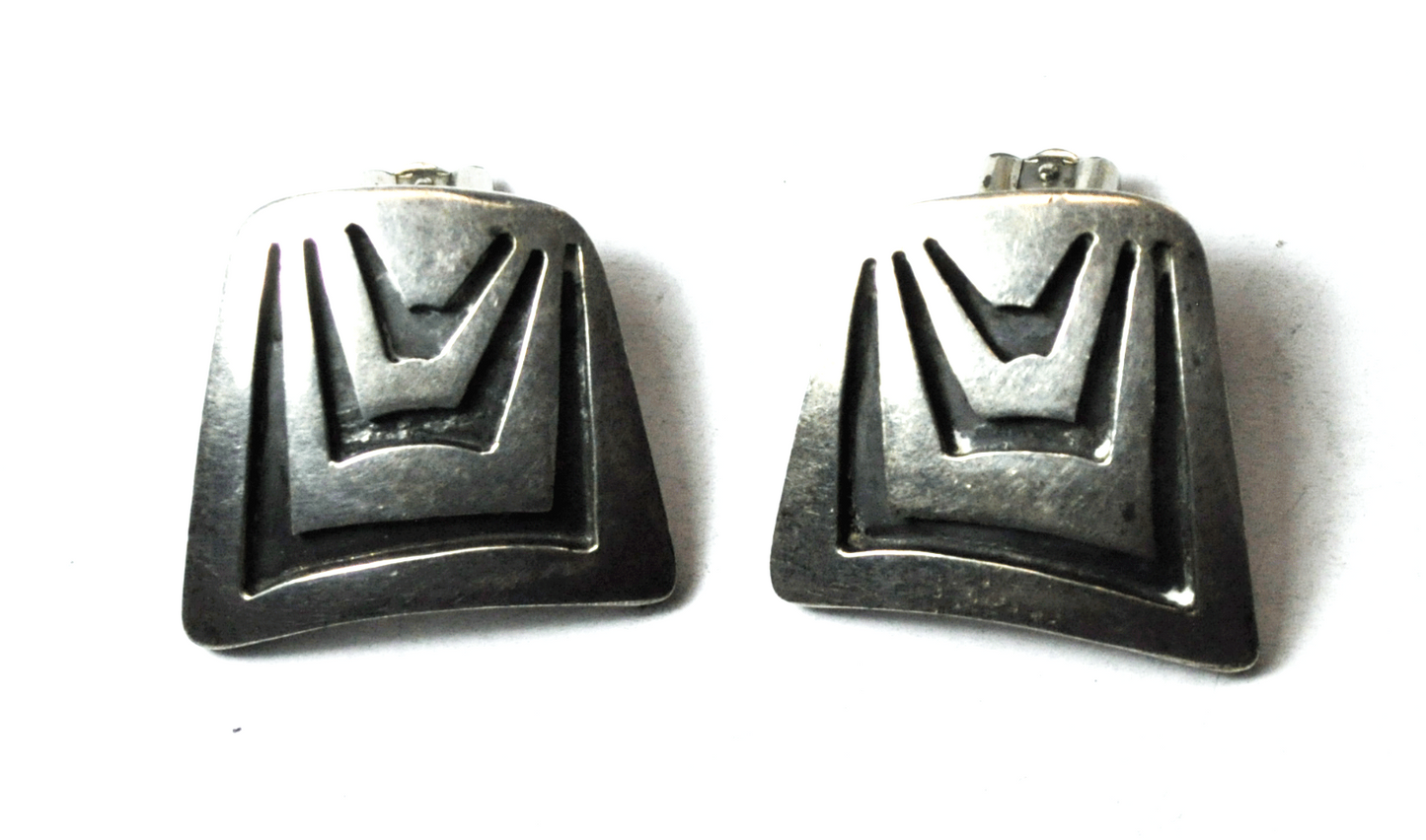 Sterling Silver Sinoind Clip On Earrings Abstract Wave Stripe 25mm