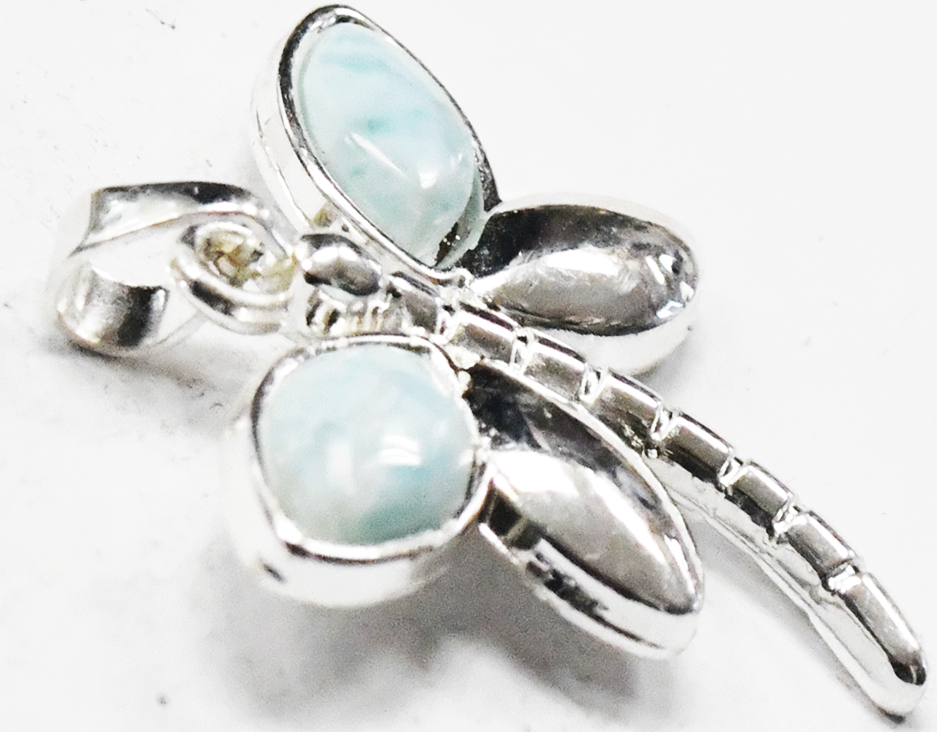 Sterling Silver Larimar Blue Dragonfly Butterfly Bug Pendant 35mm x 32mm