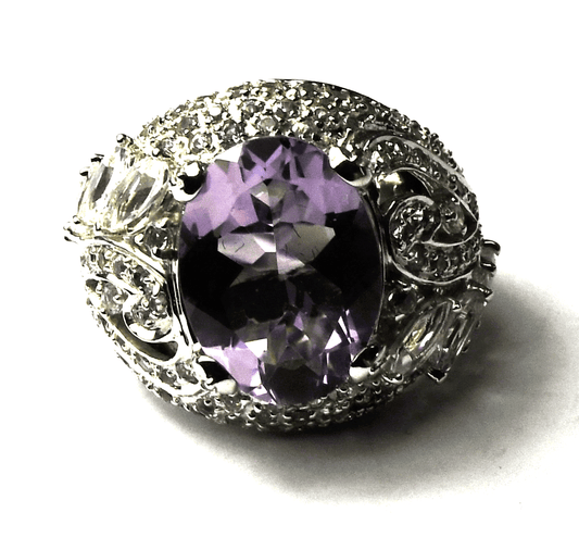 Sterling Silver Yours by Loren Amethyst CZ Ring 22mm Size 7