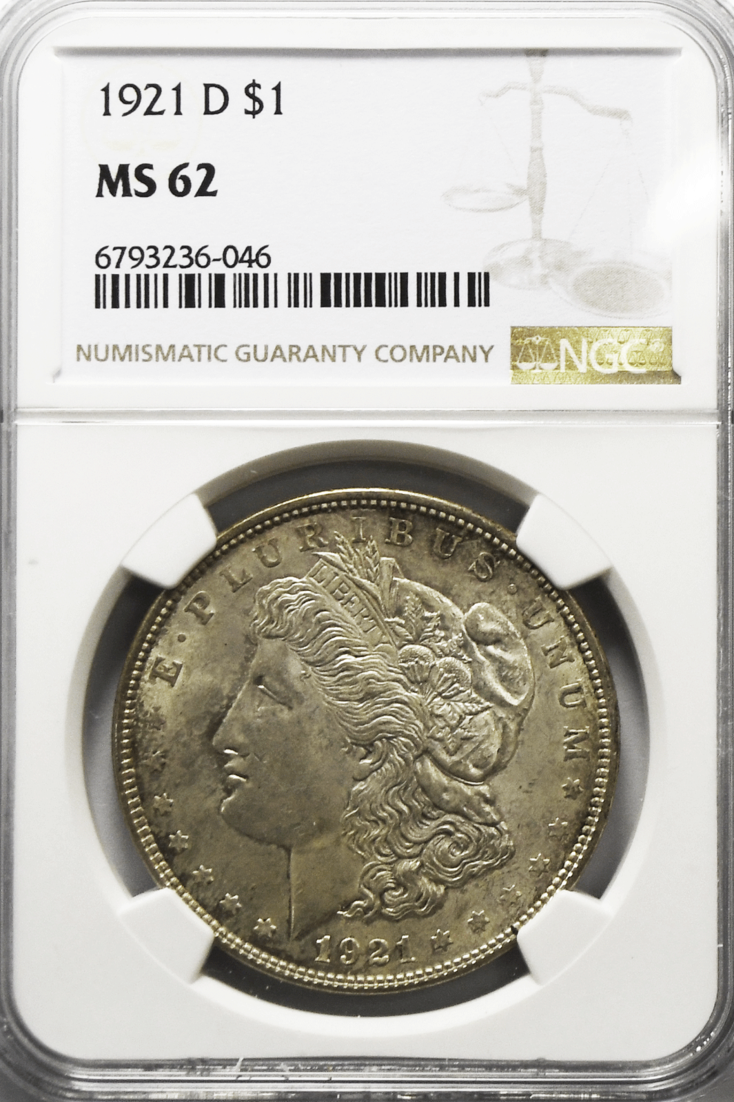 1921 D $1 Morgan Silver Dollar MS62 NGC Uncirculated Denver
