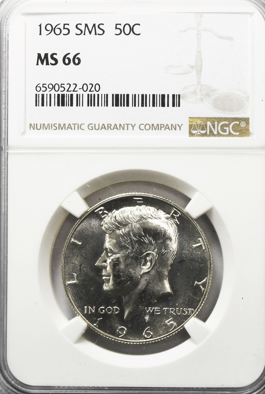 1965 50c SMS Kennedy Silver Half Dollar Fifty Cents MS66 NGC