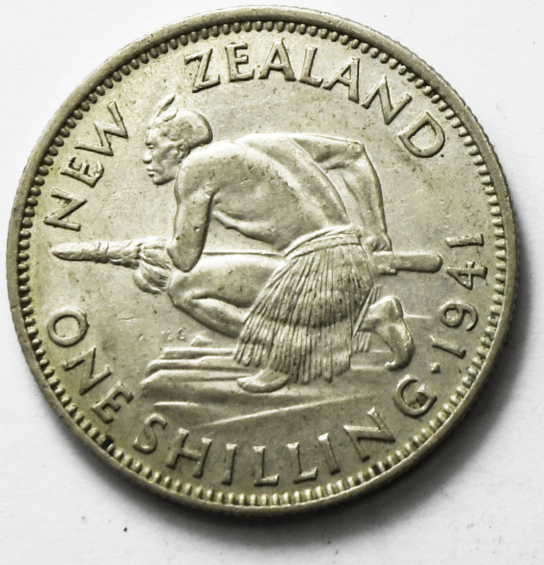 1941 New Zealand One Shilling Silver Coin Low Mintage KM# 9