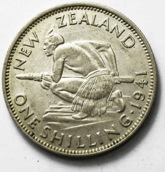 1941 New Zealand One Shilling Silver Coin Low Mintage KM# 9