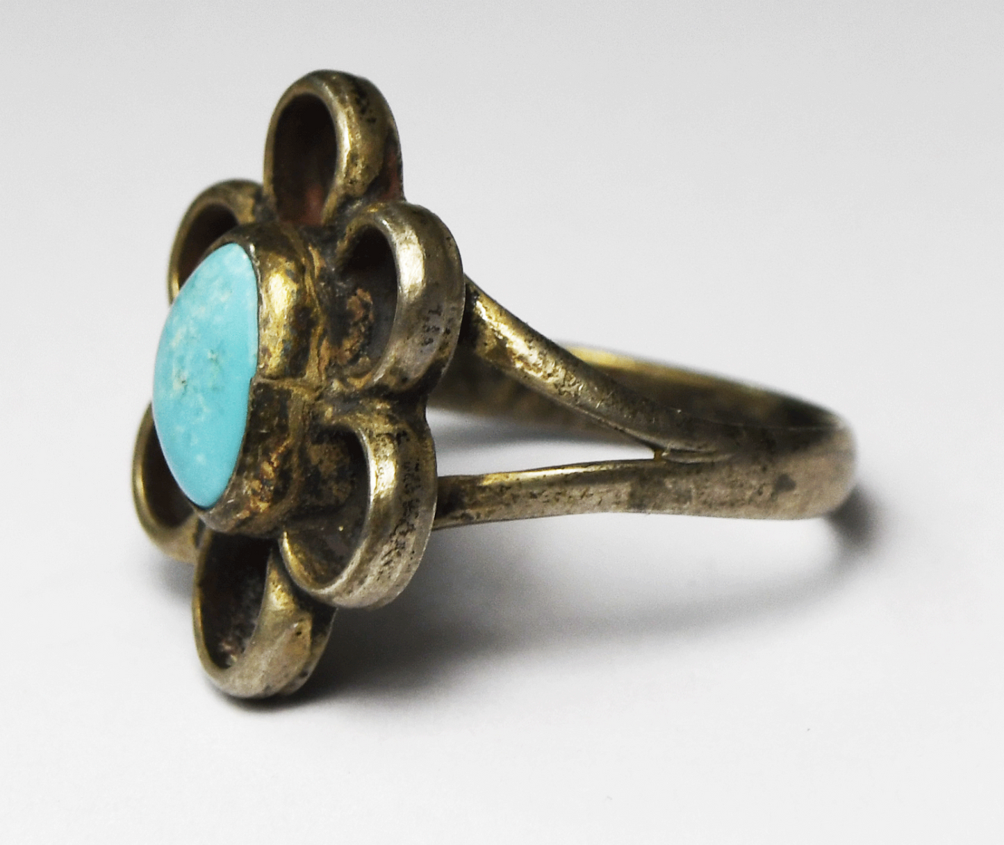Vintage Sterling Silver Turquoise Flower Ring 21mm Size 8.5