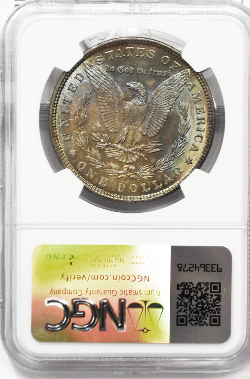 1885 $1 Morgan Silver Dollar MS64 NGC Uncirculated Philadelphia Rainbow Reverse