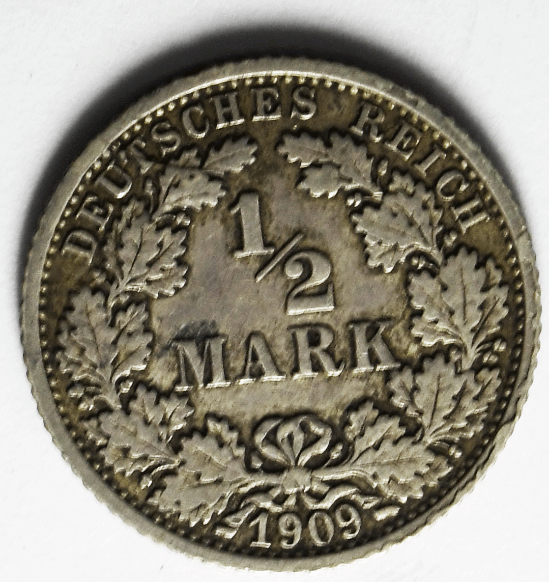 1909 F Germany Empire Silver 1/2 Half Mark KM# 17 Low Mintage