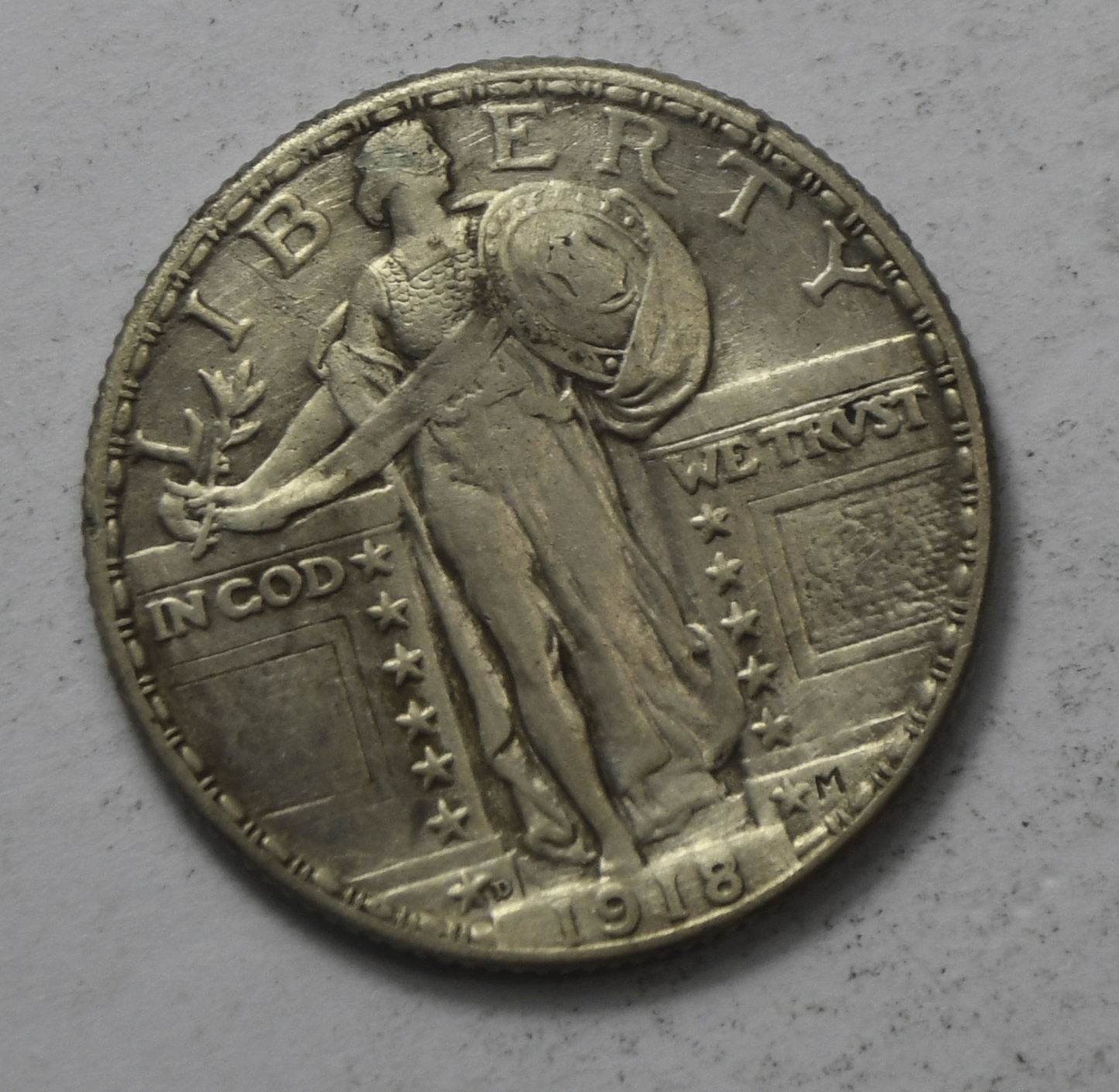 1918 D 25c Standing Liberty Silver Quarter Denver Cleaned