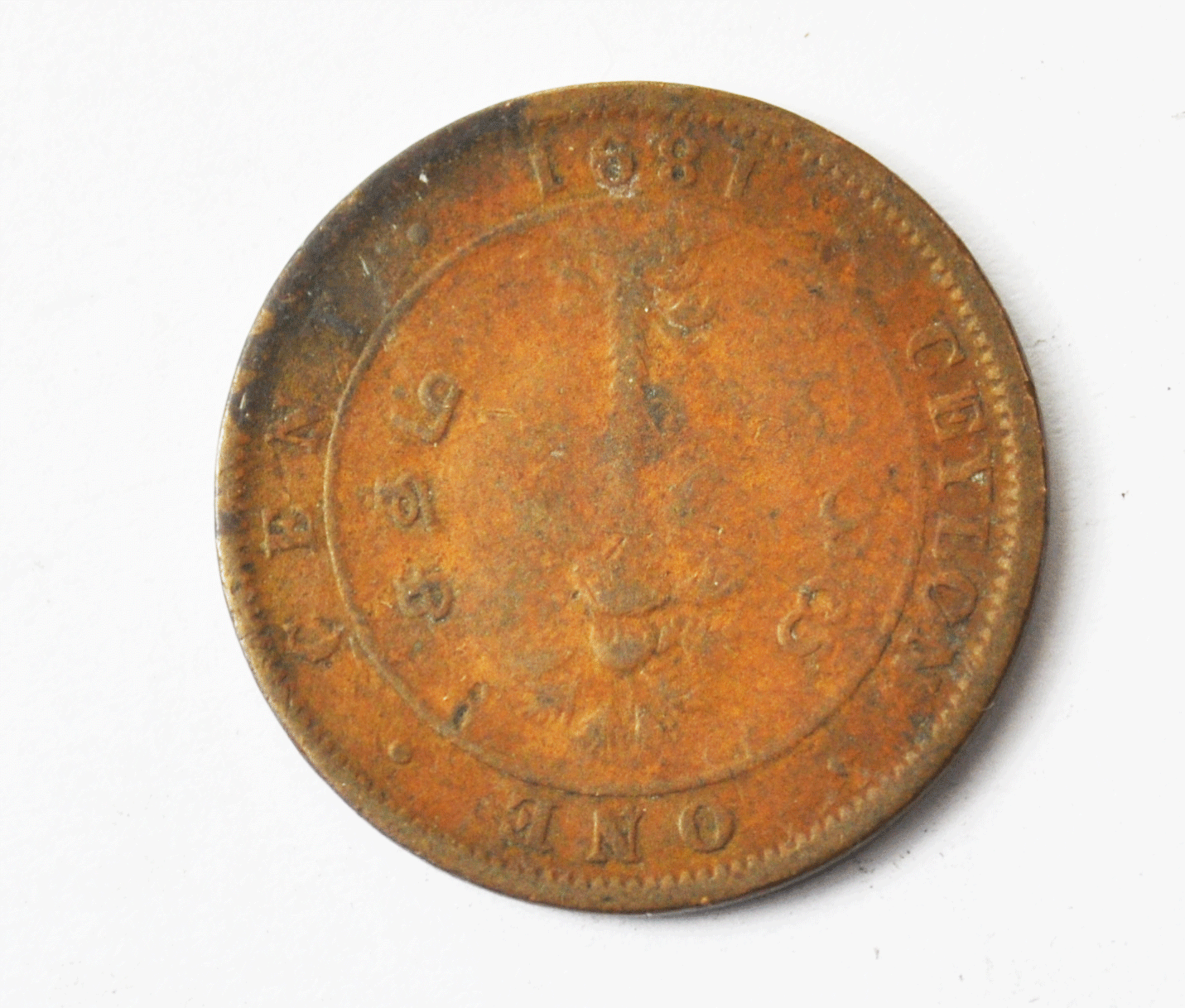 1891 Ceylon One Cent Copper Coin KM# 92